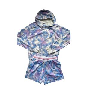 Nike Pastels Tropical Palm Tree Print Hoodie Size L & Shorts Size M Matching Set